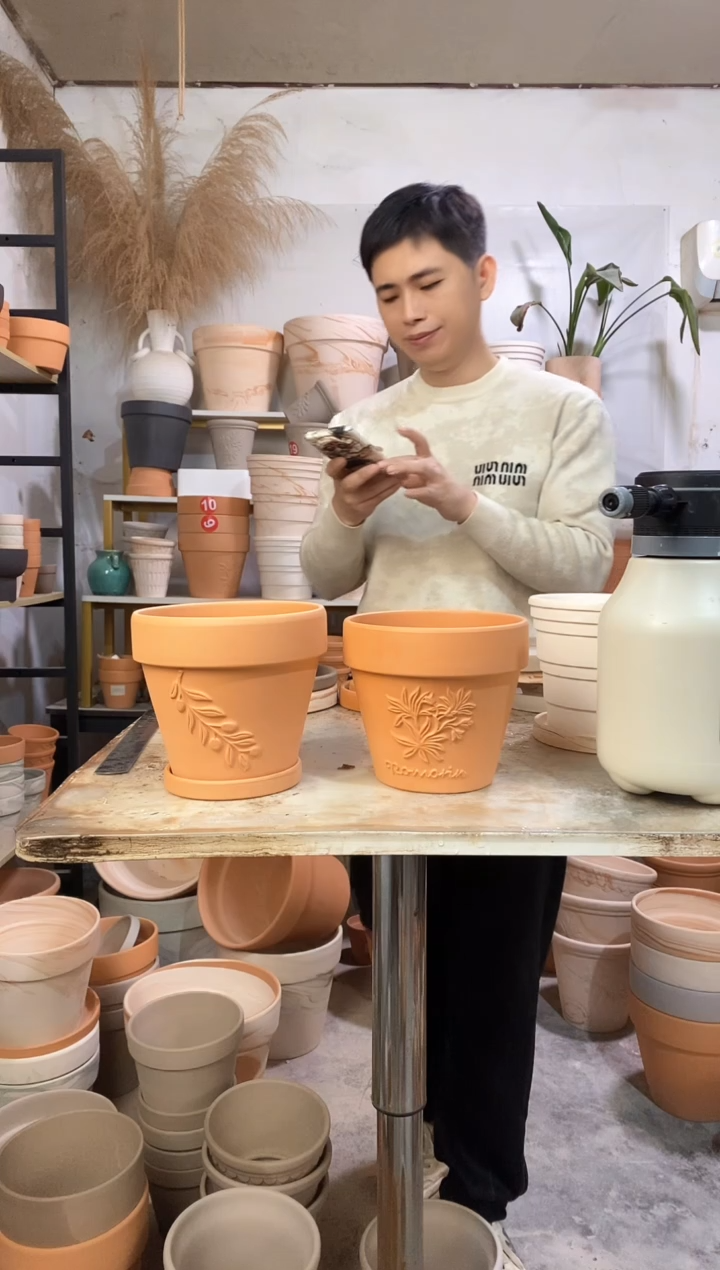 16*14红陶浮雕2图案 2盆2托