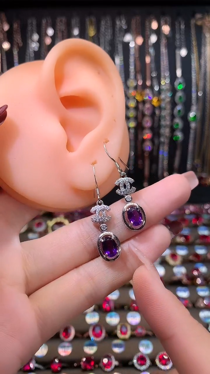 【闪购商品】水晶耳饰银S925镶嵌高温优化合成处理