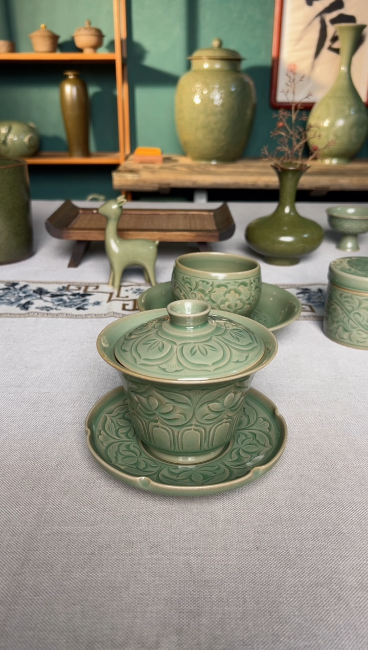 【闪购商品】其他纯手工秘色毗卢莲瓣马蹄三才盖碗