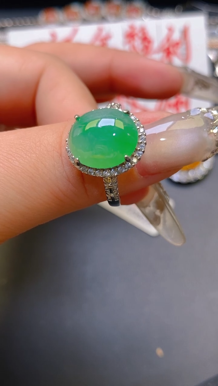 【闪购商品】翡翠耳饰银S925镶嵌天然A货翡翠1