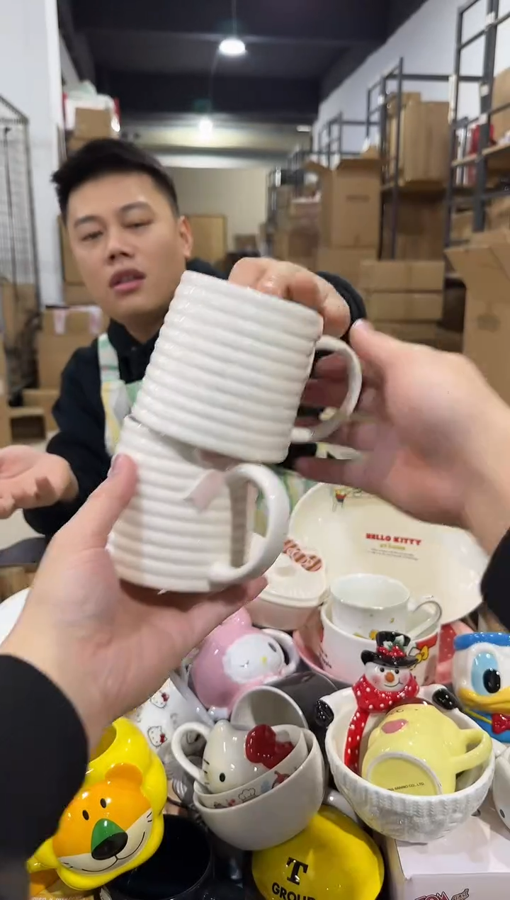 瓷片白色蝴蝶结水杯2件套