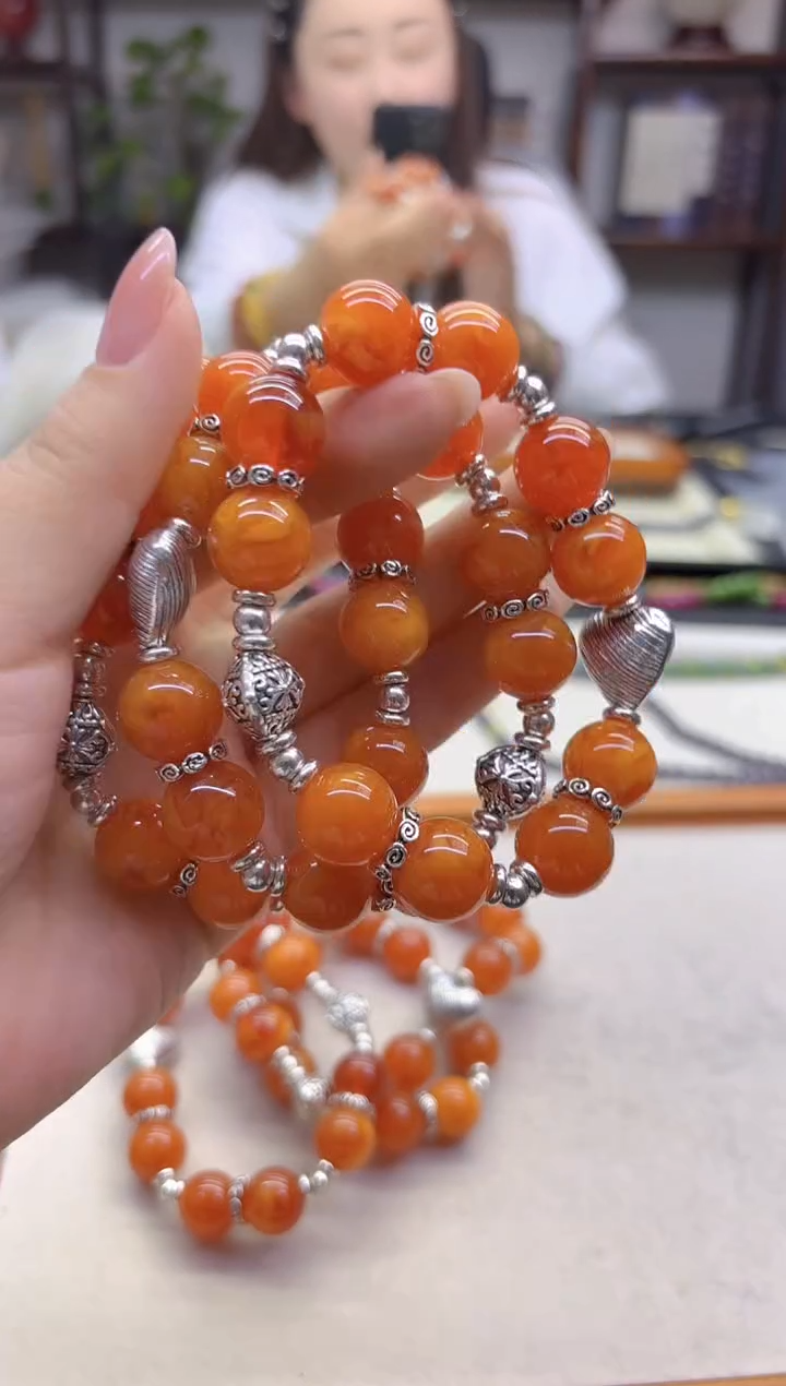 手链蜜蜡银S925镶嵌DIY款S975