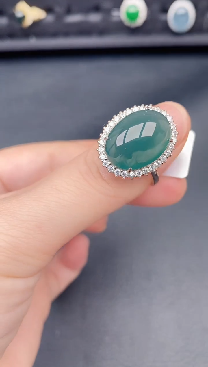 银S925镶嵌戒指翡翠天然a货翡翠162