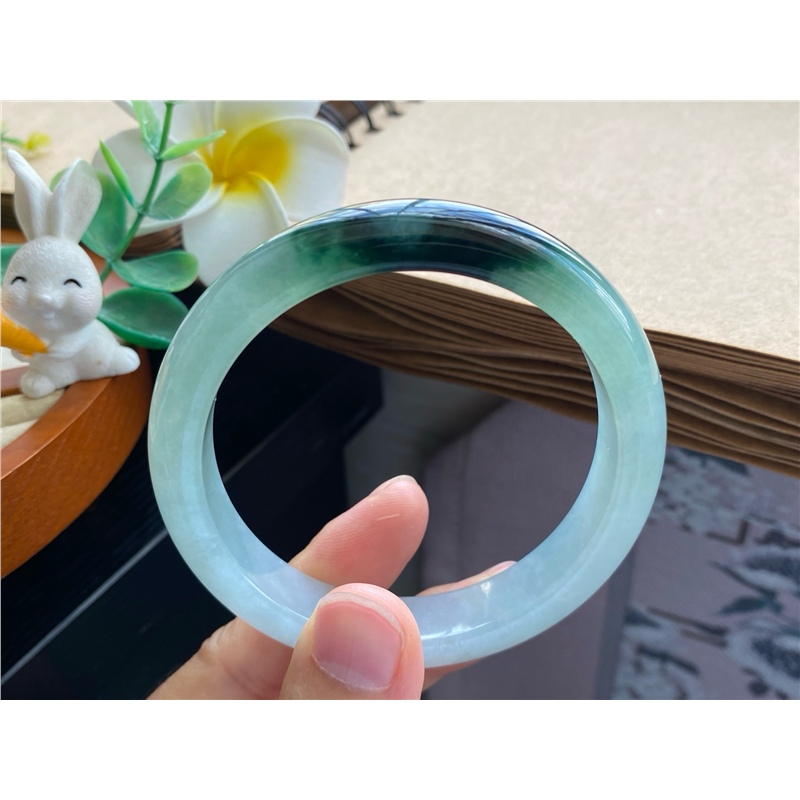 天然翡翠10.01批正圈墨绿色8775号58.6-12.3-8天然翡翠手镯