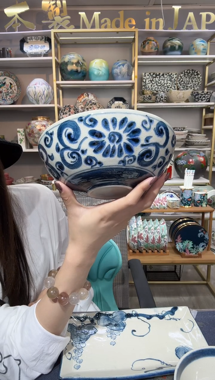 陶瓷宗山窑大号钵碗-蓝菊