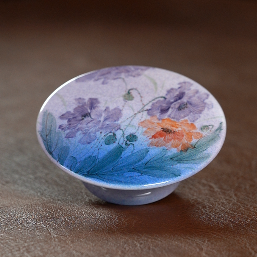 琅轩瓷语景德镇手工手绘釉下虞美人染瓷五彩盖置瓷器摆件