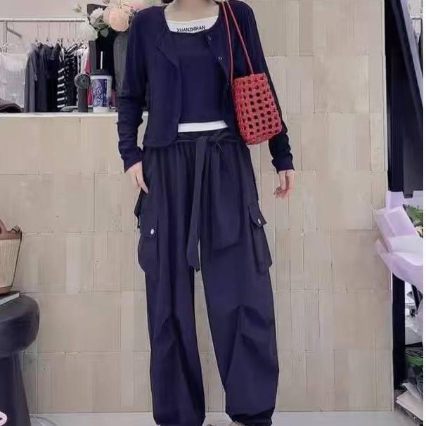 03752.(衣长45裤长100)长袖披肩吊带背心工装裤三件套98525177