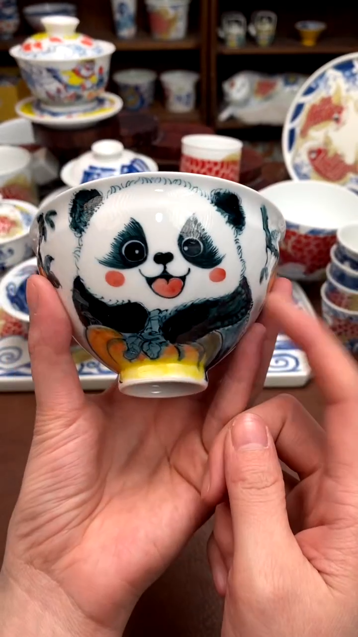 熊猫鸡心杯景德镇昨明陶瓷