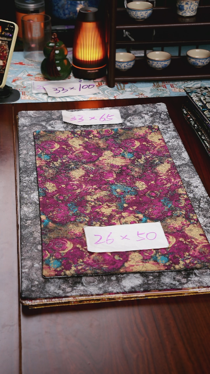 【鎏金玫瑰紫灰双面】中国风干泡织锦茶席26*50