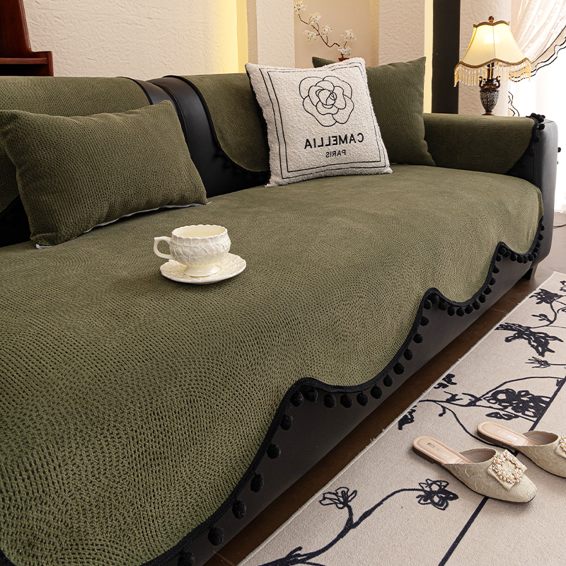 轻奢高级感异形不规则雪尼尔沙发垫子防滑固定四季通用皮沙发套罩