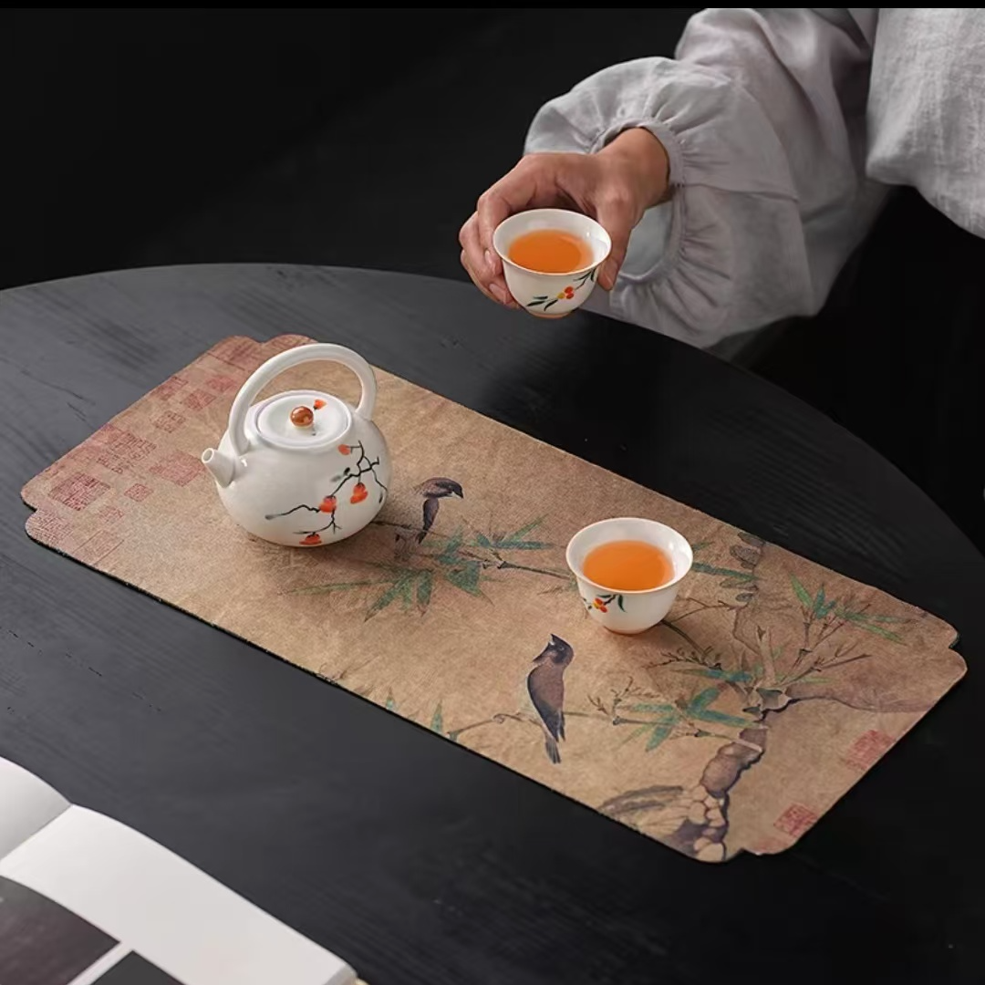 茗香瓷器 新中式翠竹云纱茶席防水茶垫新中式茶布-4742