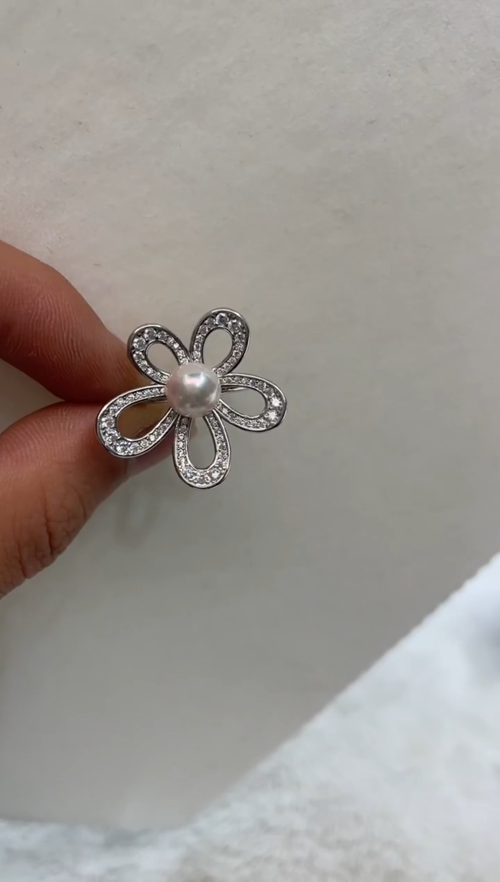 银S925镶嵌戒指海水珍珠 