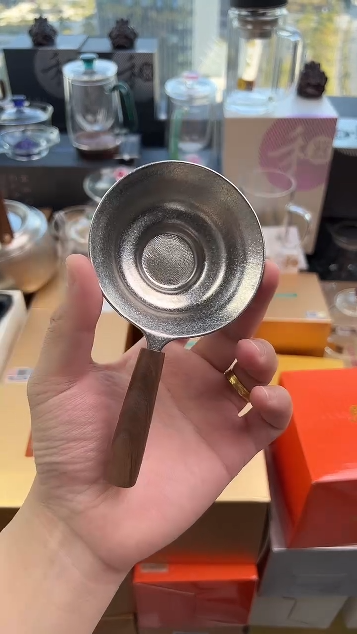 @@器态纯钛茶漏木柄