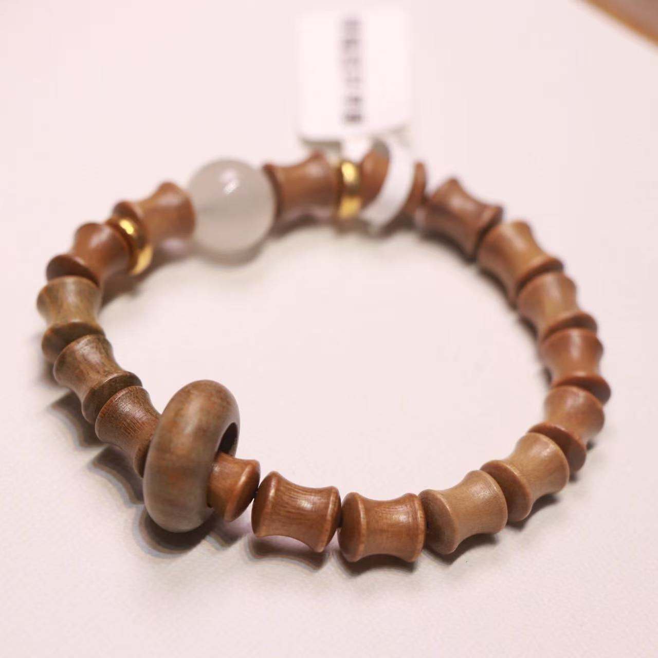 「沐兮文创」绿檀竹节单圈手串+跑环