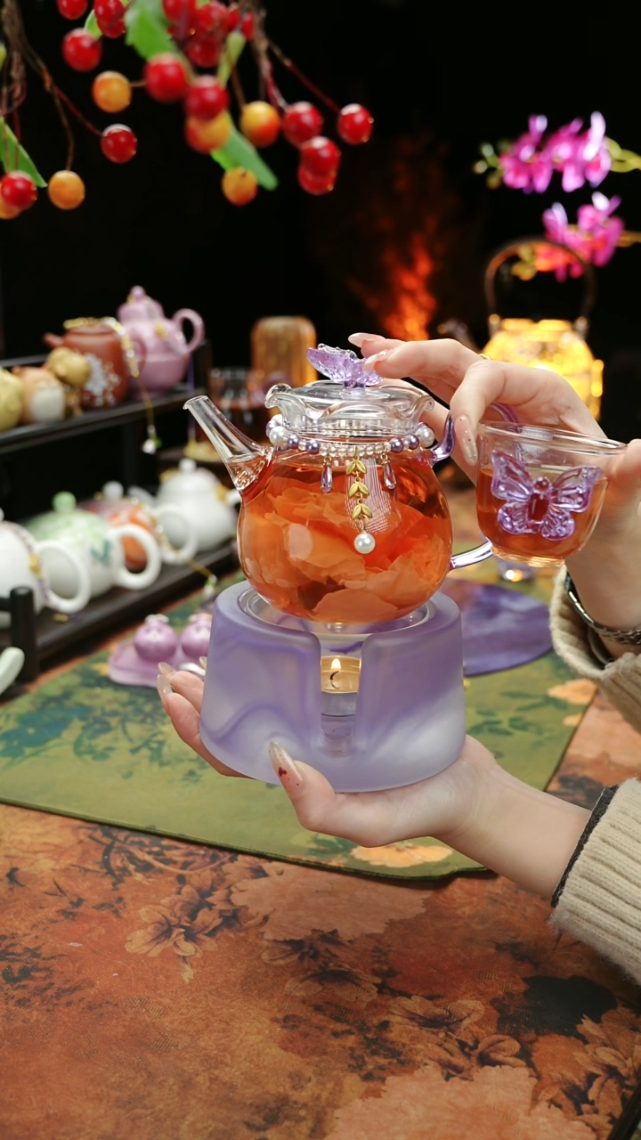 【闪购商品】紫色温茶台+茶壶+链子+杯子