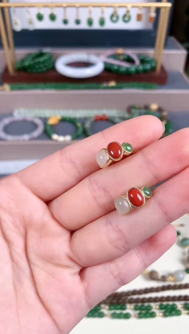 银S925镶嵌和田玉耳饰1