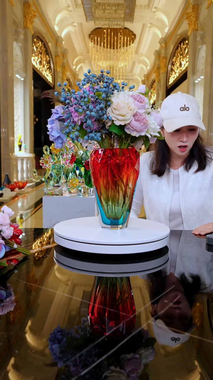 琉璃AJ1010335冰花橙红色花器