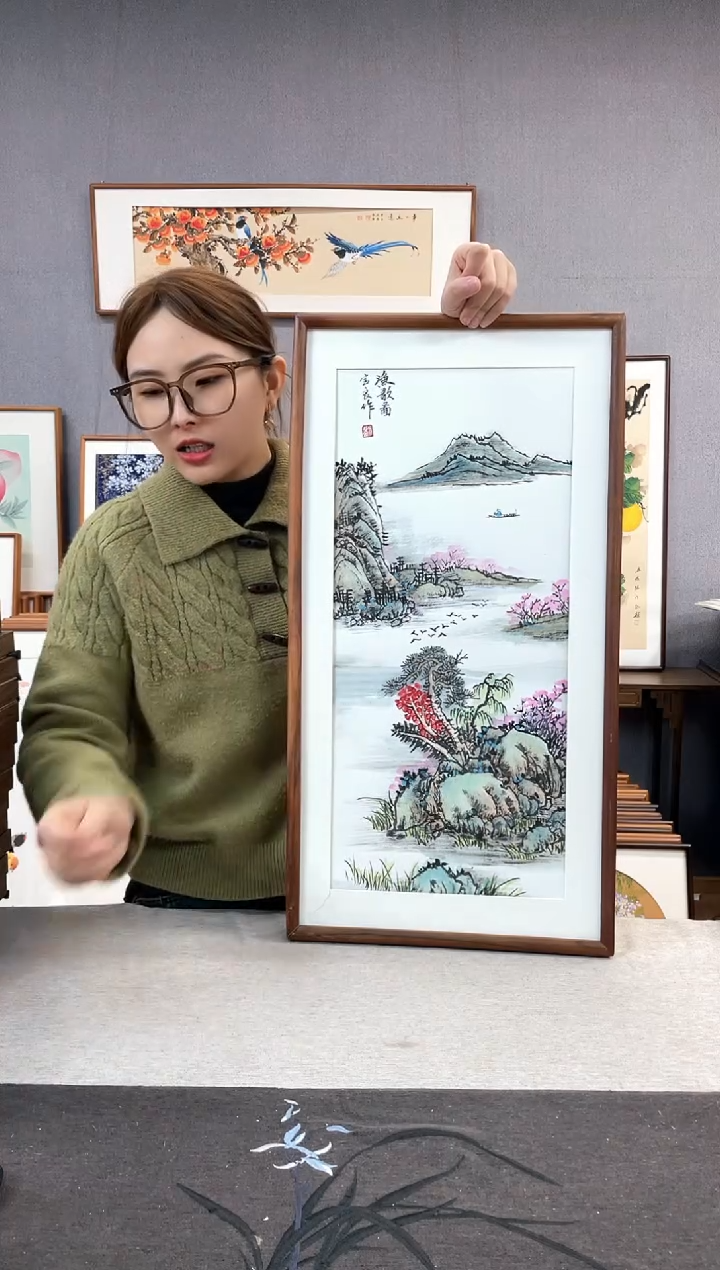 【闪购商品】国画手写手绘带框作品-35*68-刘宝良