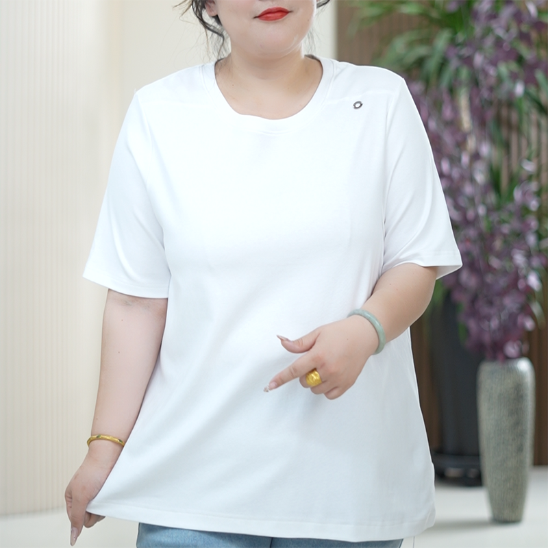 "凉"身定制T恤女大码弹力正肩210g新疆棉百搭吸湿透气夏季上衣