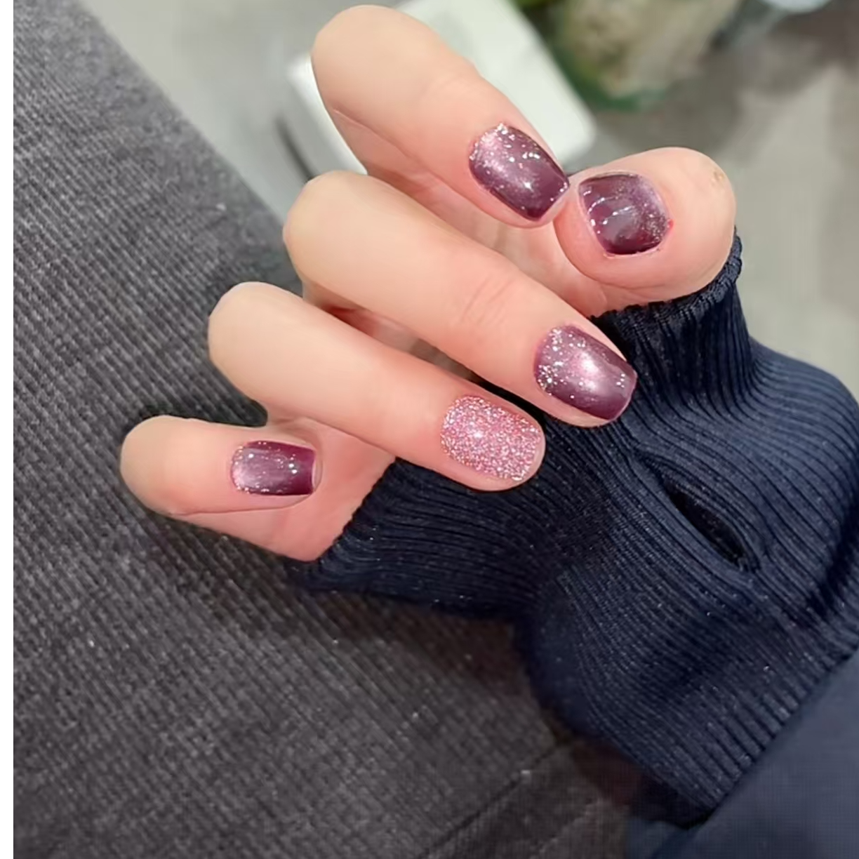 沐沐美甲-权杖瓶 黑加仑猫眼+碎星石碎钻-16 甲油胶（不送磁铁）