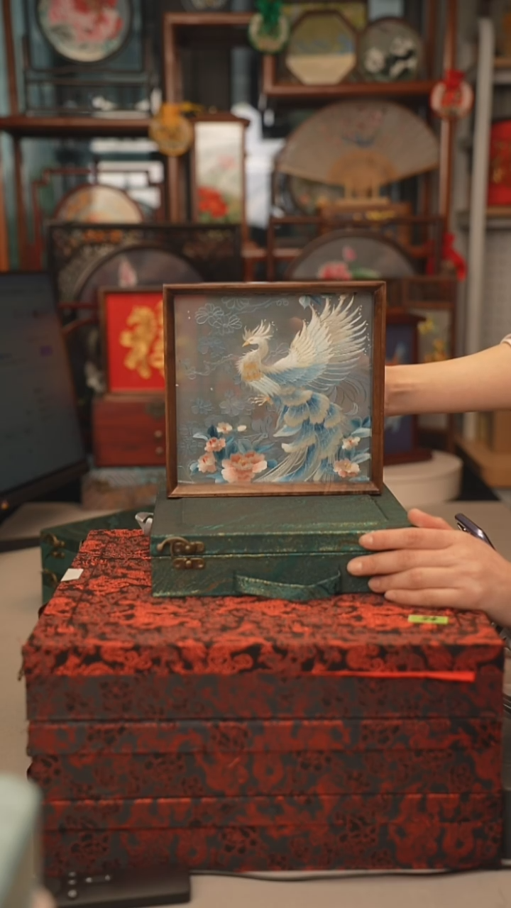 扇子摆件摆台双面绣花