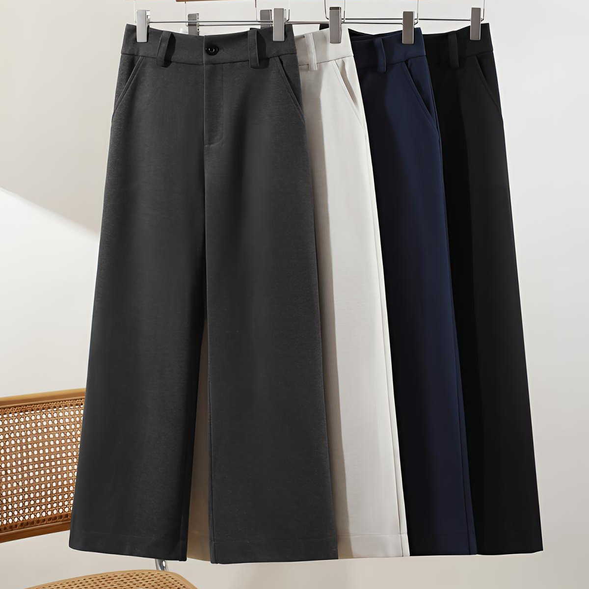 毛呢直筒阔腿长裤休闲裤女秋冬新款高腰显瘦梨形身材九分裤