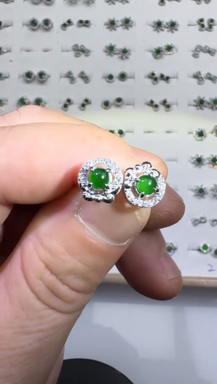 【闪购商品】翡翠耳饰银S925镶嵌00061366