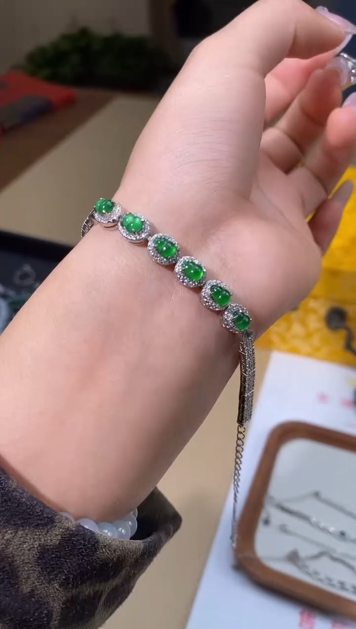 【闪购商品】翡翠手链银S925镶嵌天然A货翡翠（多样性发一） 