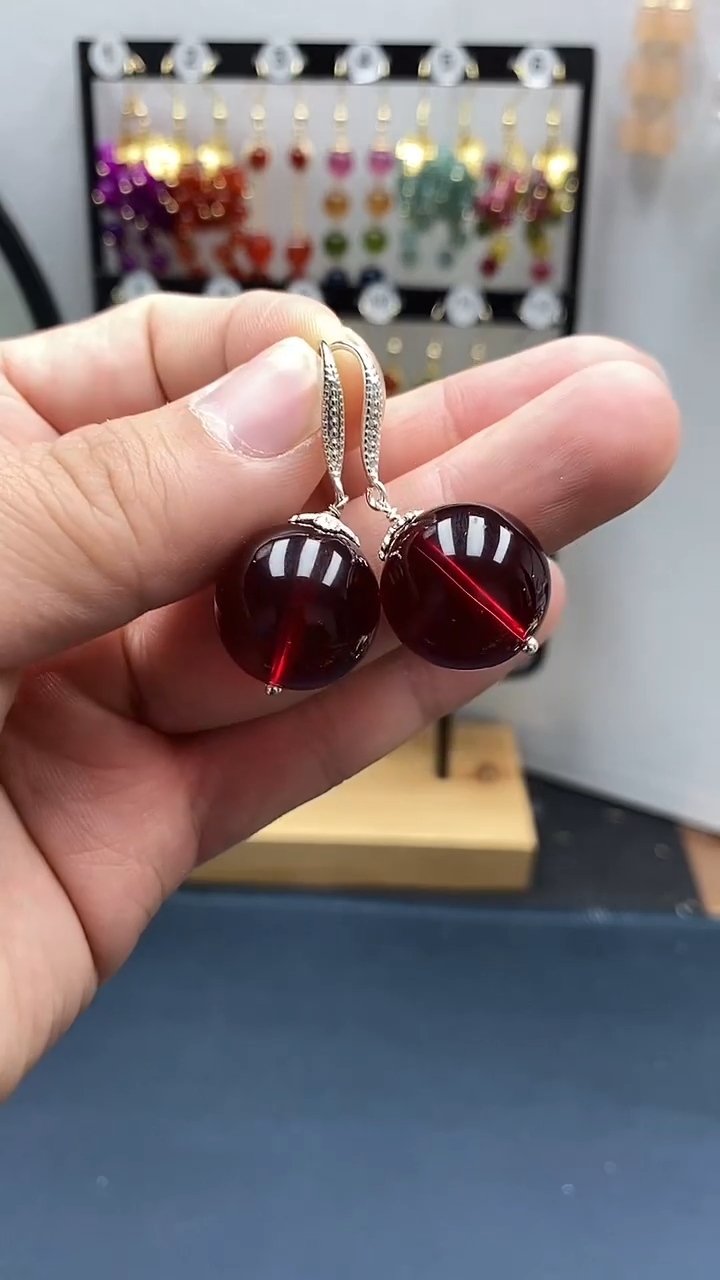 【闪购商品】血珀耳饰银S925镶嵌尺寸18mmW2