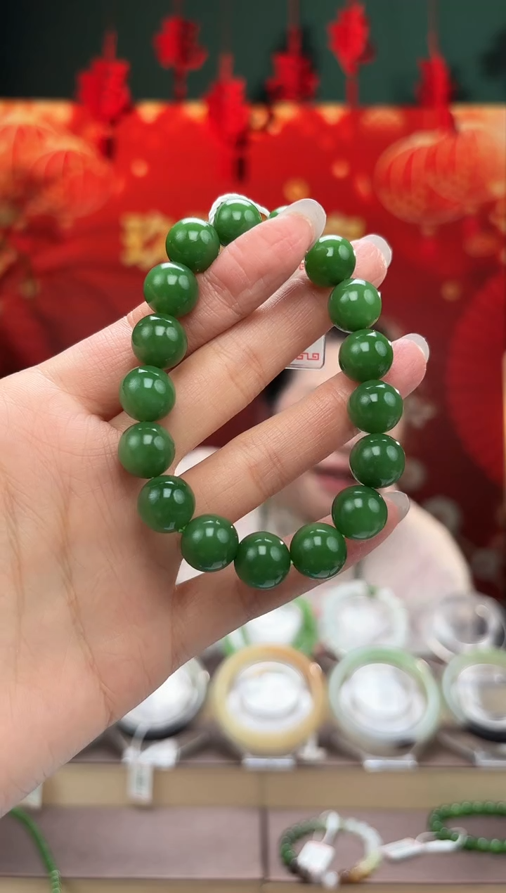【闪购商品】和田玉手串未镶嵌卡12碧玉手串