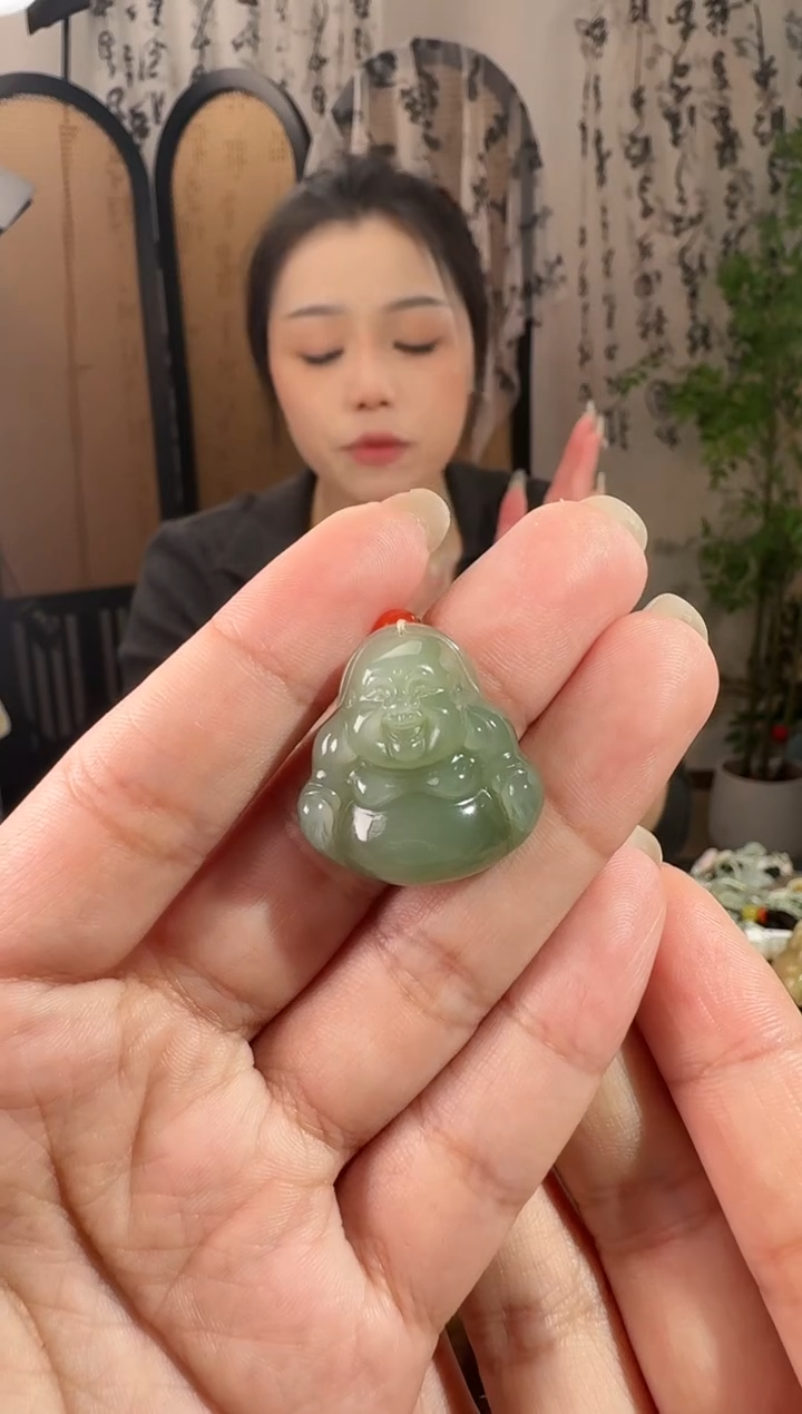 颈饰未镶嵌和田玉25湖水绿佛公 p