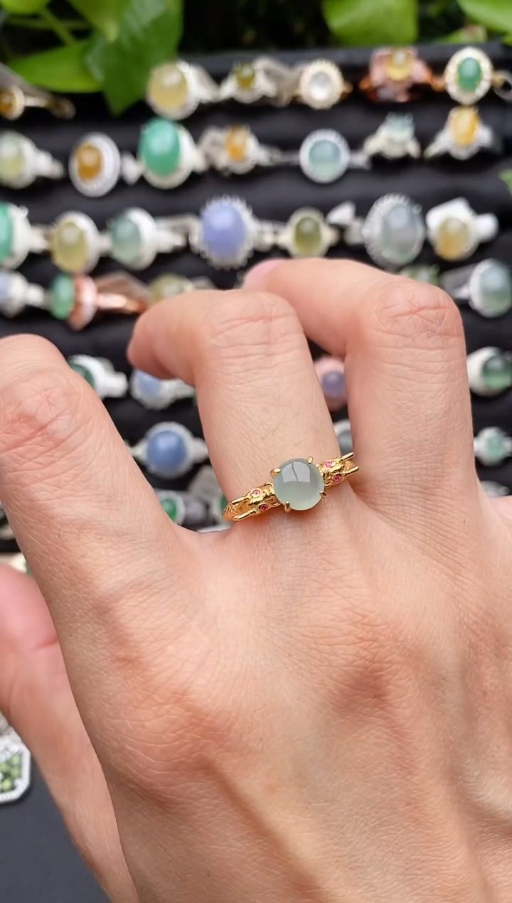 【闪购商品】翡翠戒指银S925镶嵌缅甸天然A货翡翠33  2-7