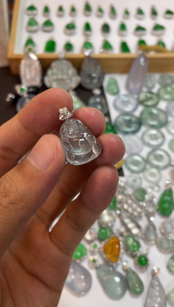 翡翠18K金镶嵌吊坠(不含链)财神