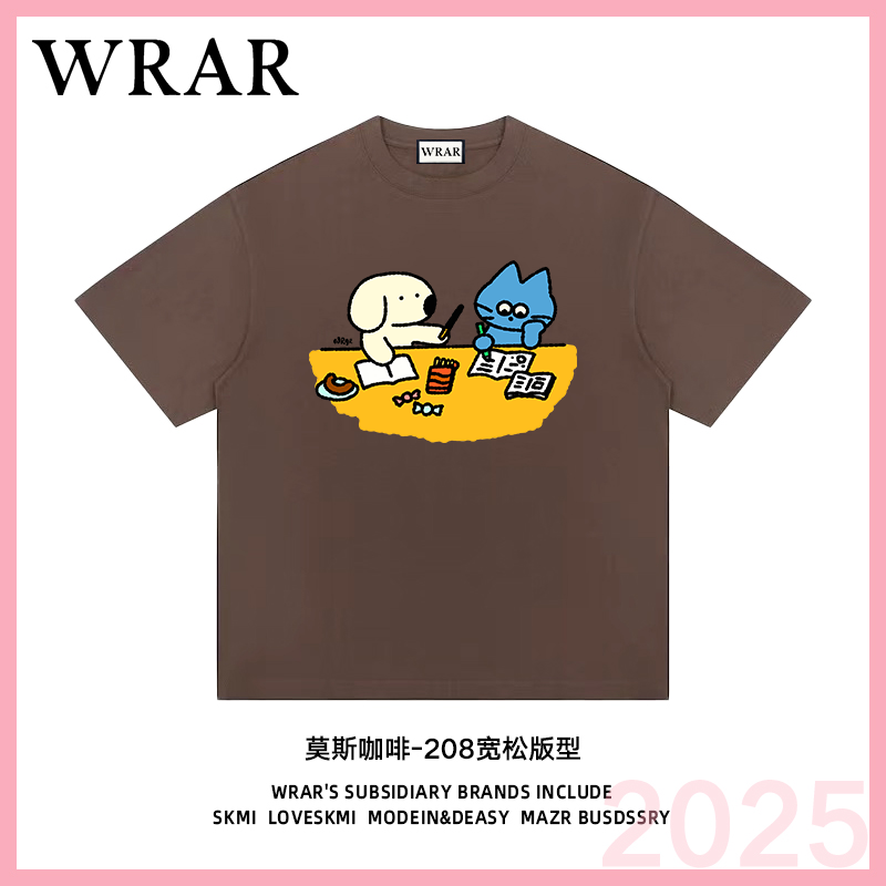【小猫小狗写作业】新品时尚透气宽松T恤印花休闲卡通百搭圆领短袖