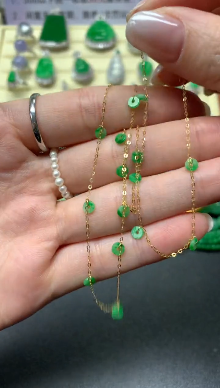 【闪购商品】翡翠项链18K金镶嵌项链|550+55