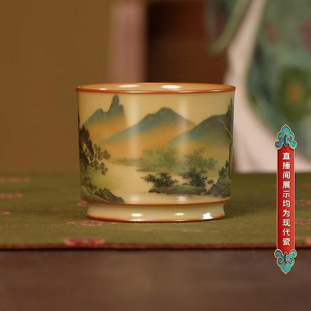 【小乔赏瓷】谢小金山居图直口杯xxj529