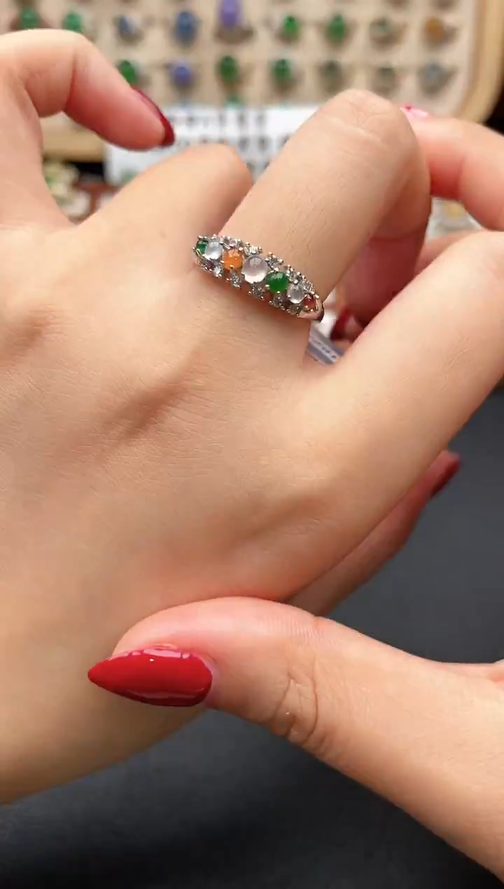 银S925镶嵌戒指翡翠一物一证一礼盒