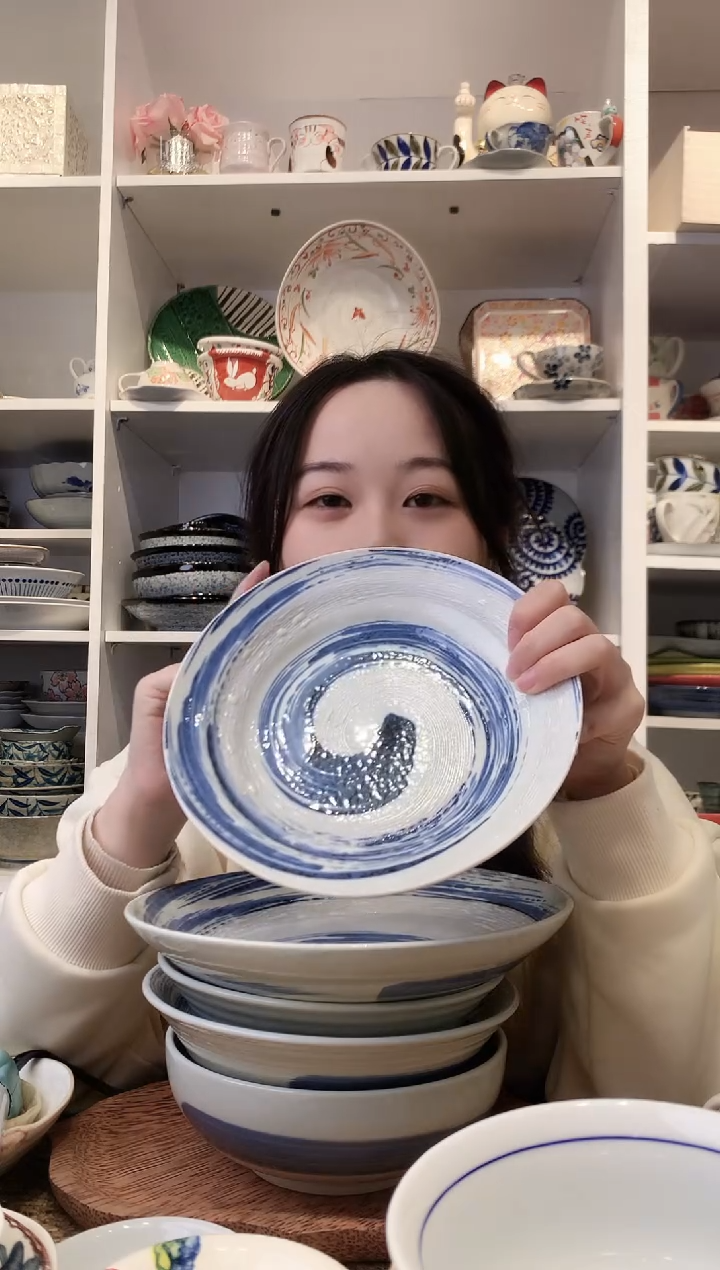 陶瓷美浓烧风吹清流小深盘20cm