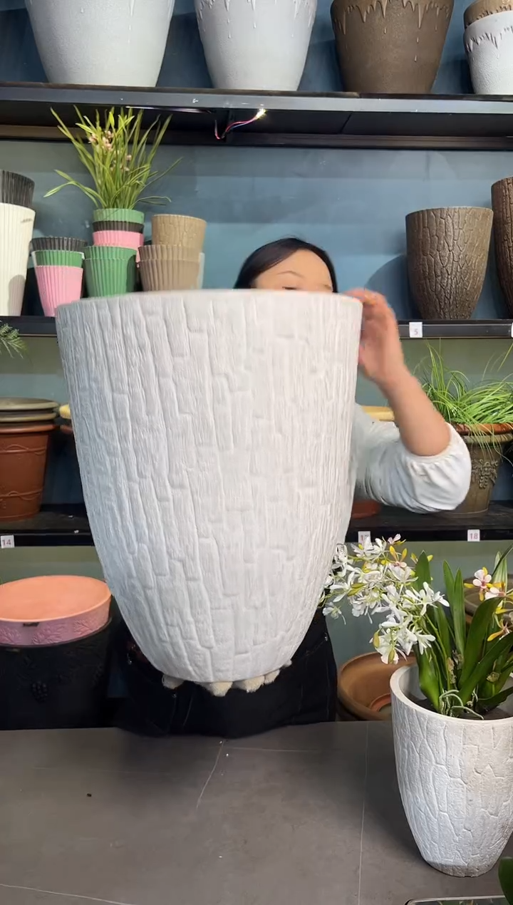 39*46/12DH39/白色竖纹浮雕纹理强体花盆
