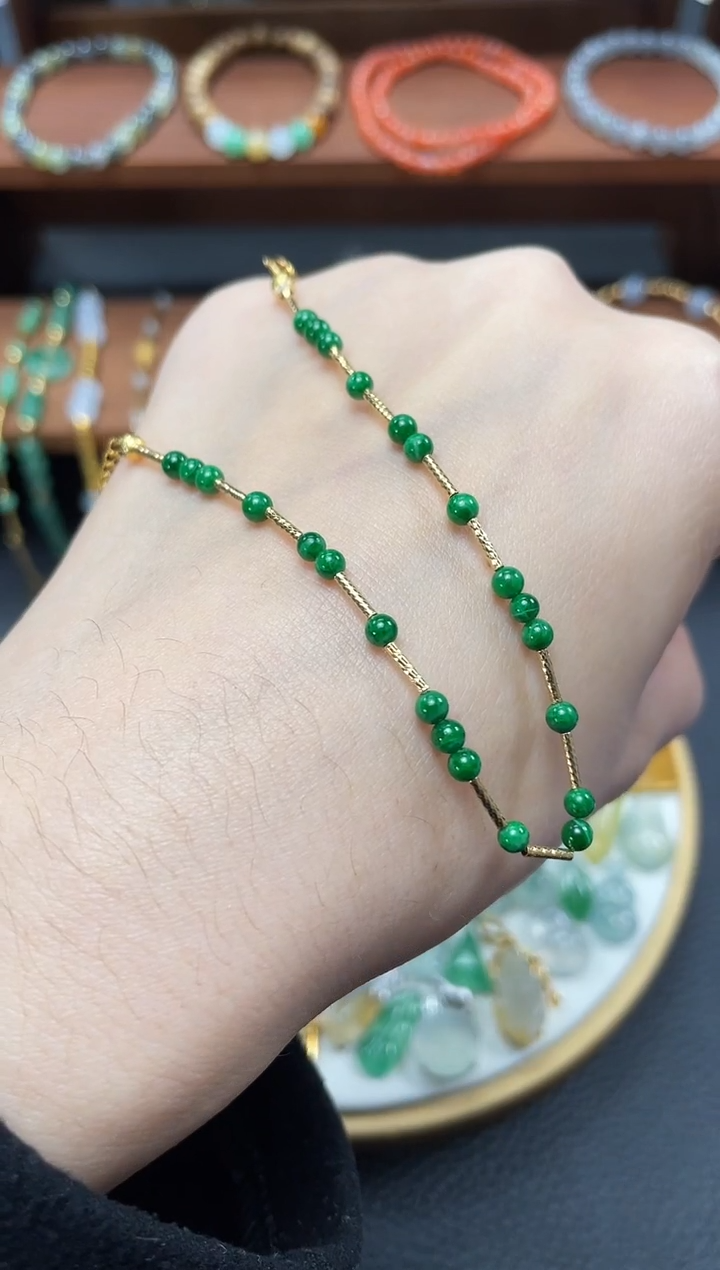 【闪购商品】翡翠套链18K金镶嵌一个   JK686