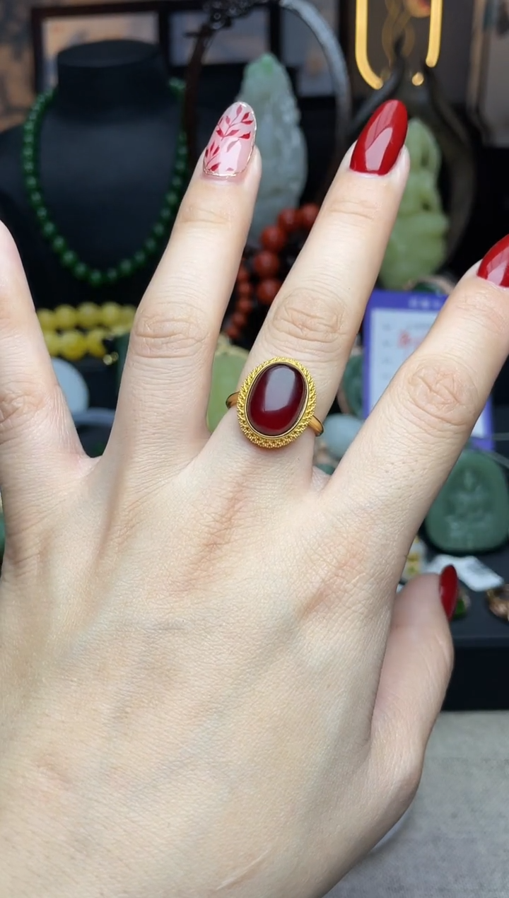 【闪购商品】琥珀戒指银S925镶嵌戒指