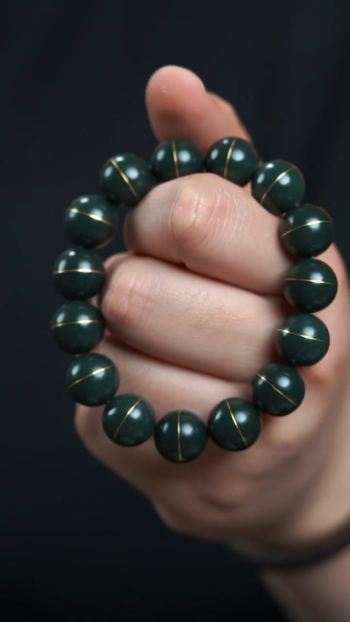 【闪购商品】和田玉手链未镶嵌14mm圆珠新疆料叶成青玉