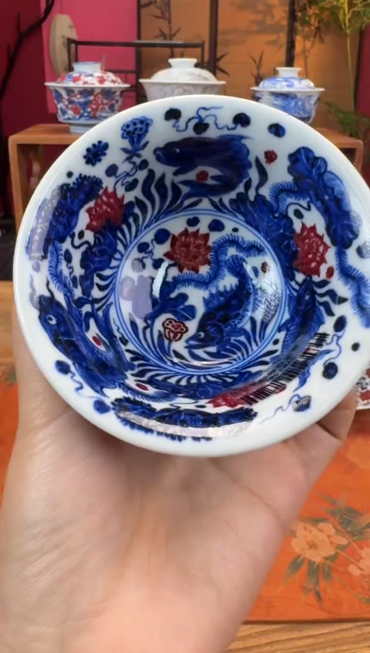 永明尚玩缠枝鱼藻满绘压手