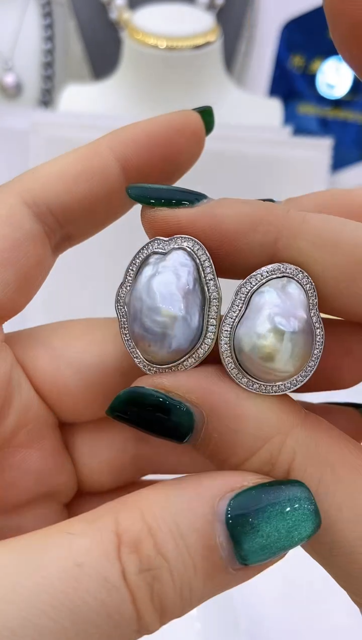 【闪购商品】海水珍珠耳饰银S925镶嵌34