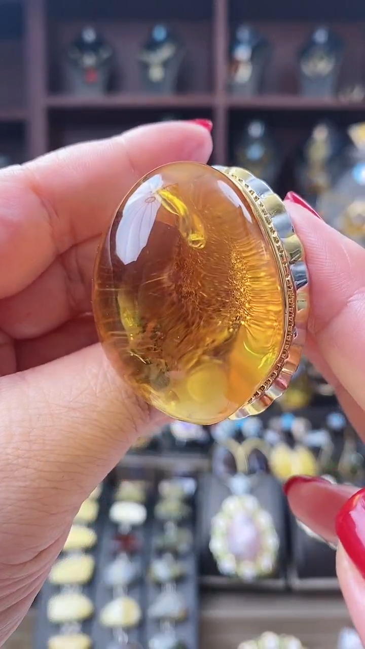 【闪购商品】琥珀戒指银S925镶嵌戒指
