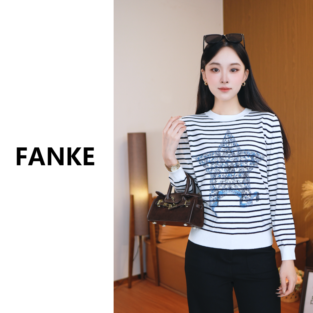 [清蓝星烁]  FANKE秋冬新款羊毛五角星条纹长袖