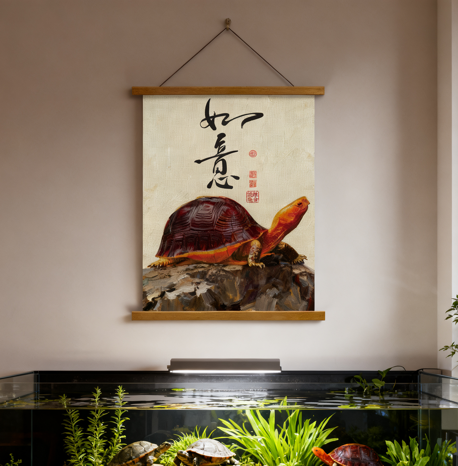 爬宠室龟展宠物背景墙装饰画实木布艺墙画黄缘龟安缘宠物龟挂画