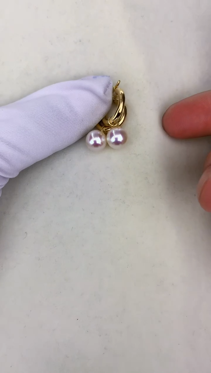 18K金镶嵌DA海水珍珠 GD057 耳扣 7-8