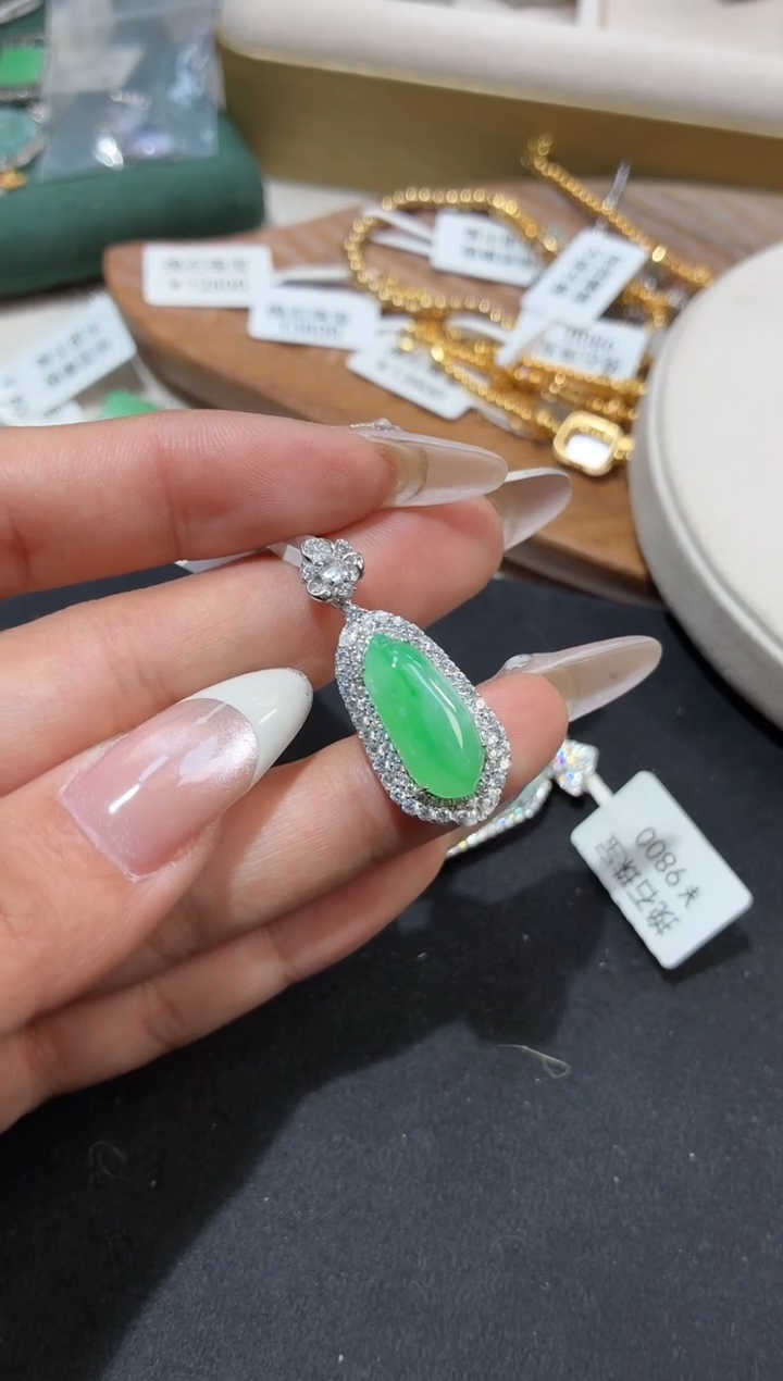 吊坠(不含链)银S925镶嵌翡翠福瓜