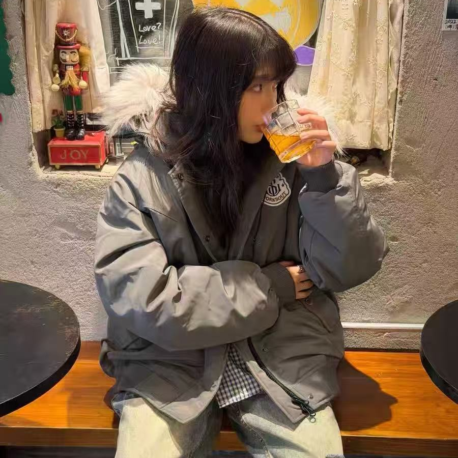 原NB连帽毛领派克座山雕休闲棉服（男女同款）